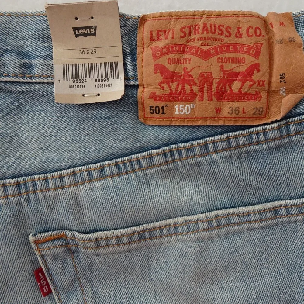 Levi's 501 Jeans Men's Size 36x29 Blue Denim 150 Anniversary Peace Sign